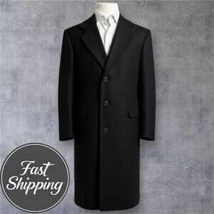 TUSCANO Oxford Vintage Mens Overcoat 42R Cashmere/Wool Charcoal Gray Coat